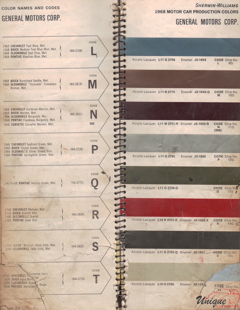 1968 General Motors Paint Charts Williams 2